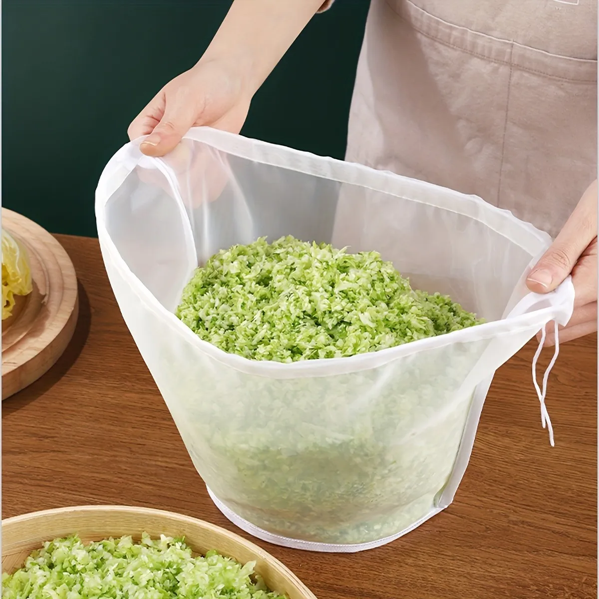 Multipurpose Vegetable Water Strainer Bag – Dumpling Filling Squeezer & Soy Milk Filter, Reusable Kitchen Drainage Pouch for Cabbage, Spinach & Juice Pulp